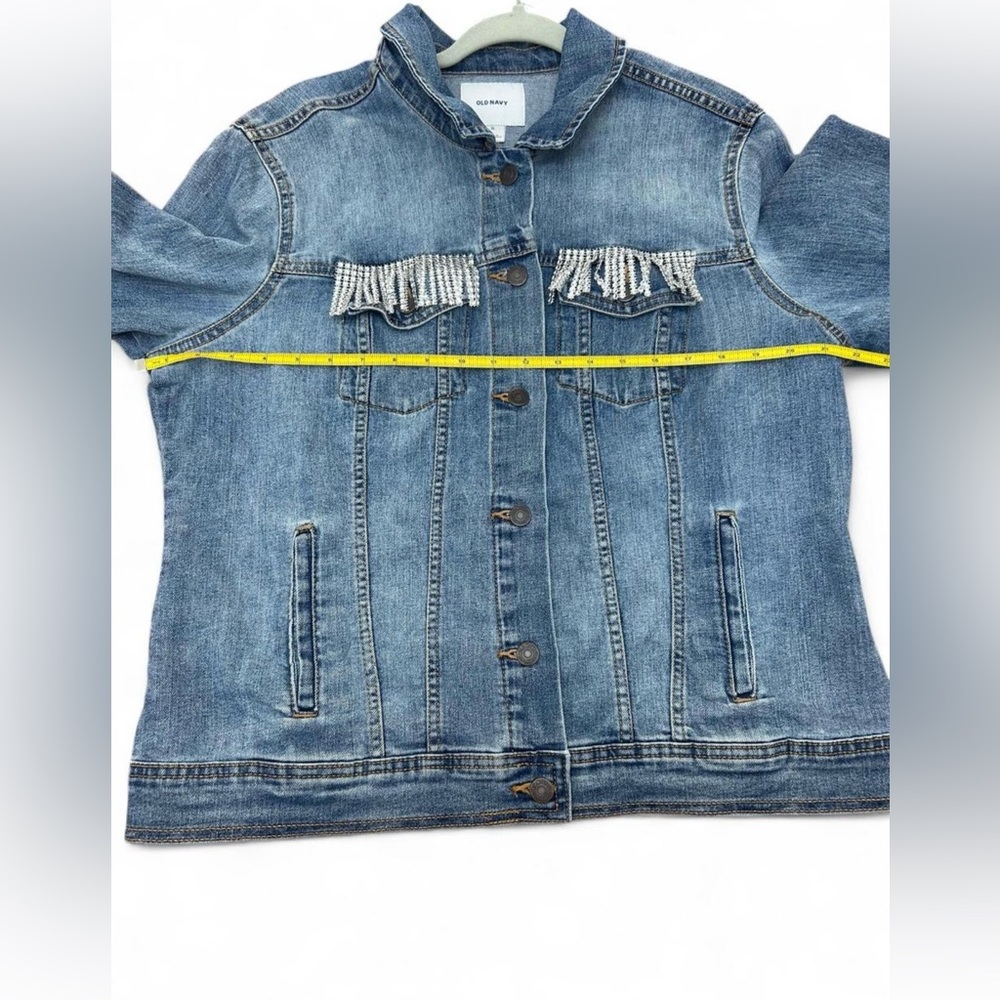 Upcycled Denim Jean Jacket XL Rhinestone Fringe Let Me Tell You ’Bout My Jesus - Picture 4 of 8